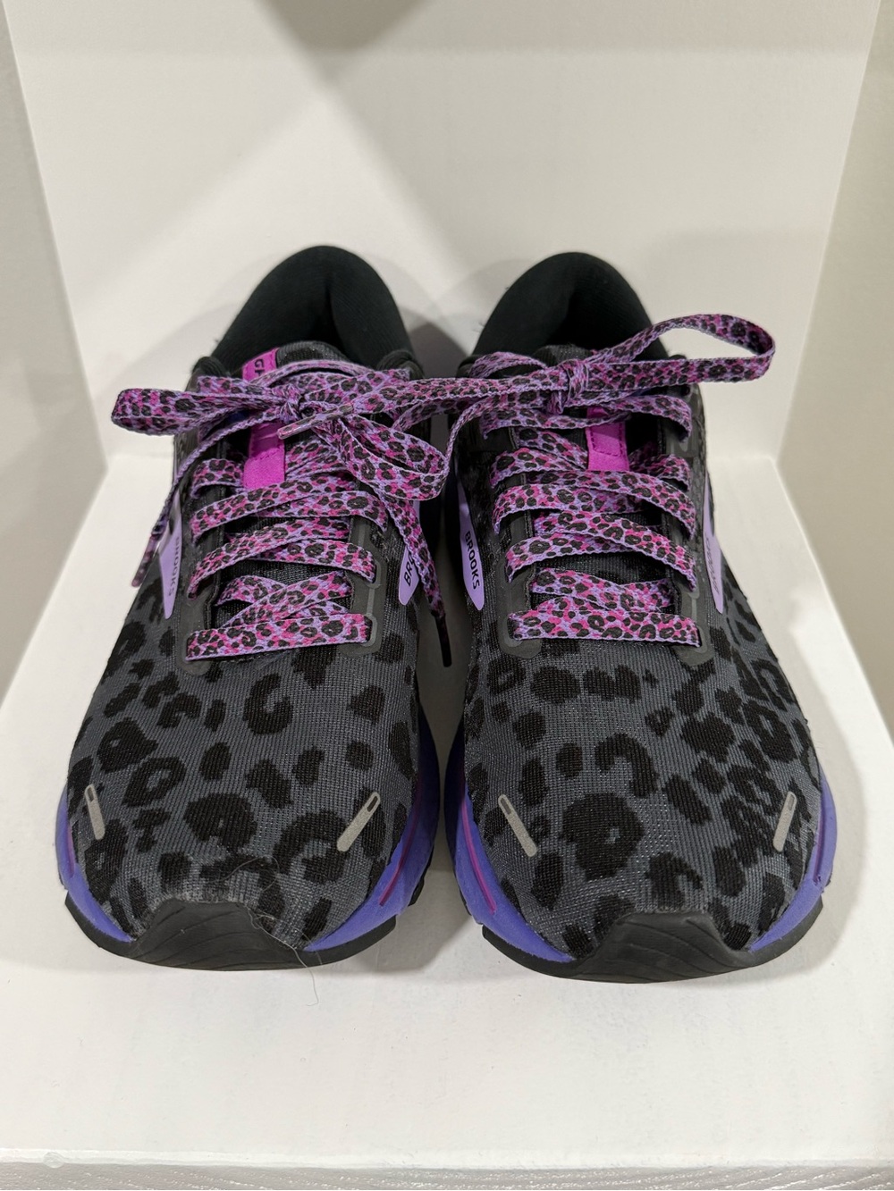 Brooks Women's Black Leopard-Print Running Shoes with Purple Accents